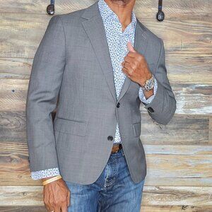 Bonobos Standard Fit Wool Blend Dual Vent Gray Stitched Lapel Blazer Jacket 38S